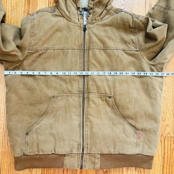 Levi’s Sherpa lined Workwear Brown Washed Canvas Outdoor winter Bomber Jacket XL - Picture 12 of 16
